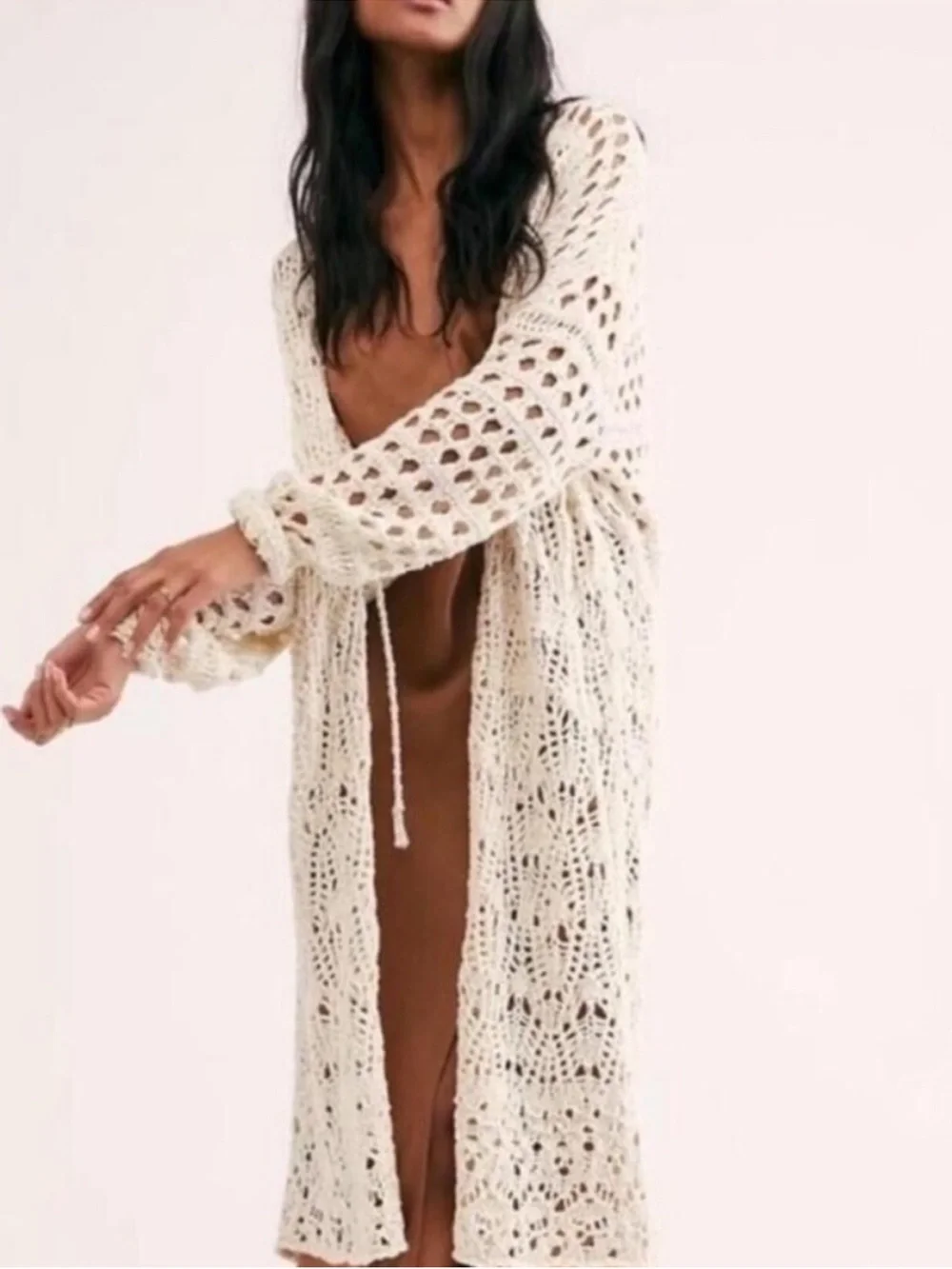 Free People Sweet Talker Crochet Cardigan Cream XS